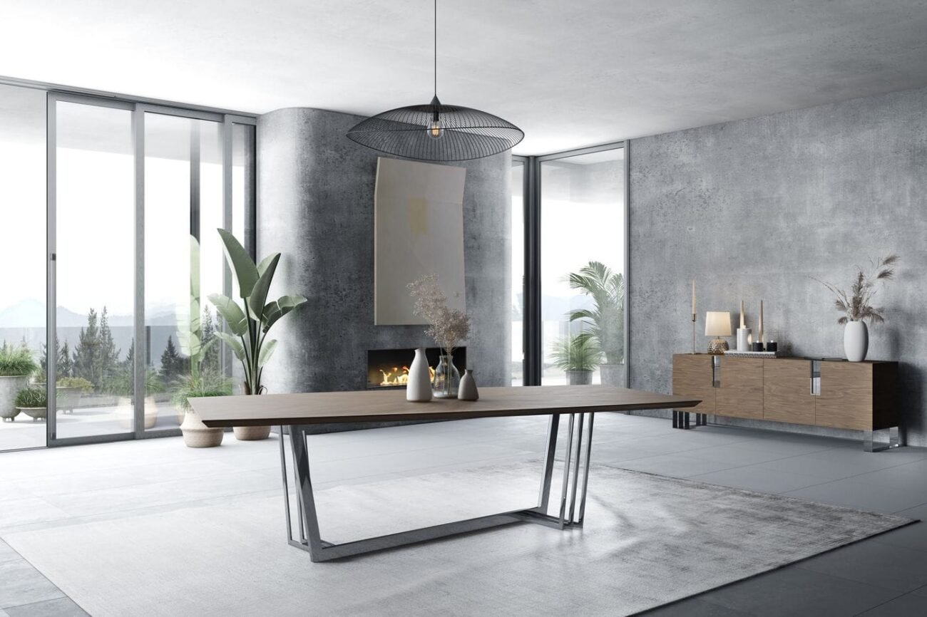 Modrest Gilroy - Modern Walnut & Stainless Steel Dining Table - Image 3