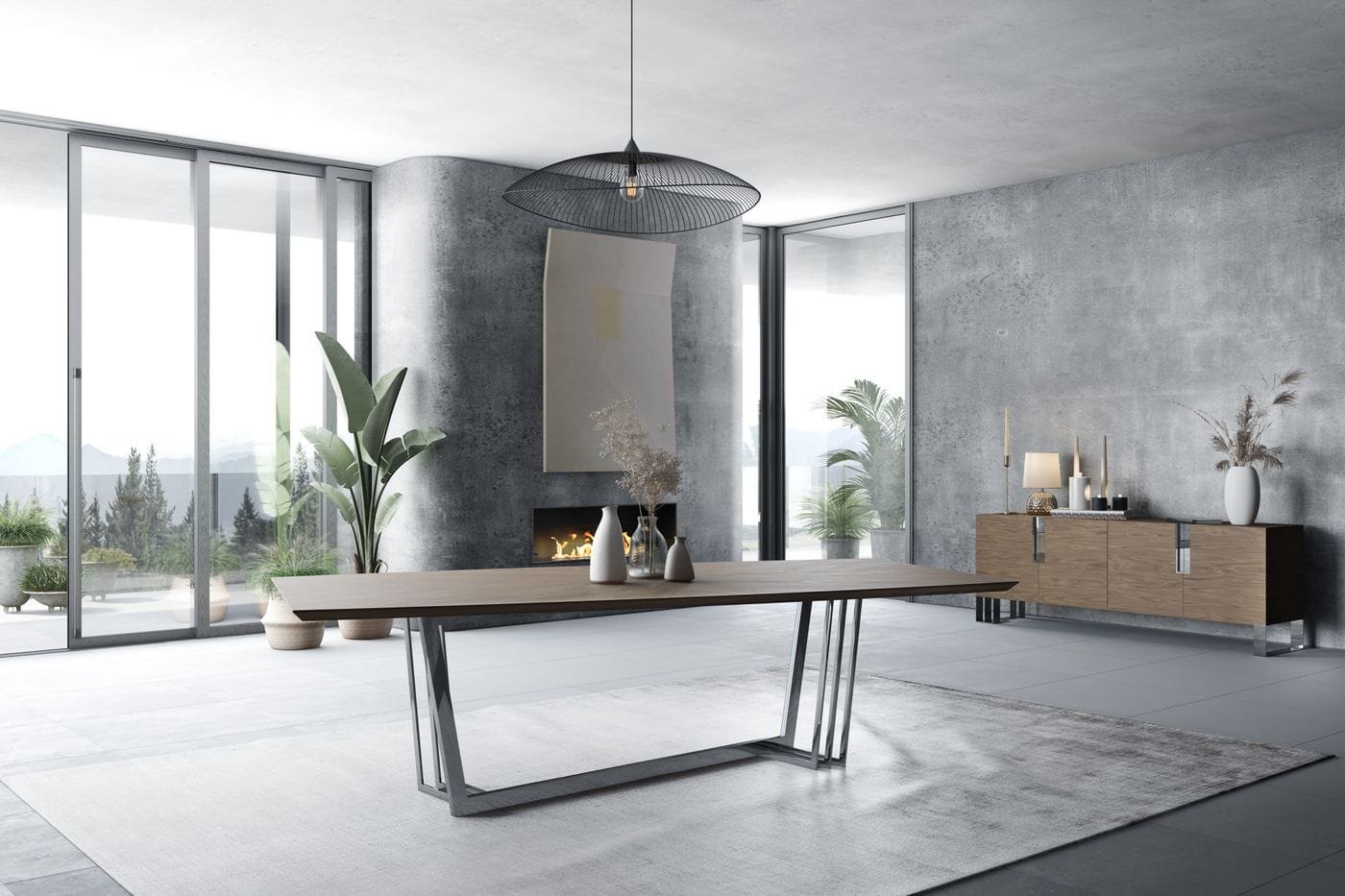 Modrest Gilroy - Modern Walnut & Stainless Steel Dining Table - Image 3