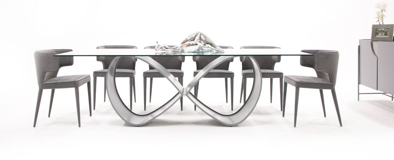 Modrest Hadley- Glass & Matte Grey Dining Table - Image 2