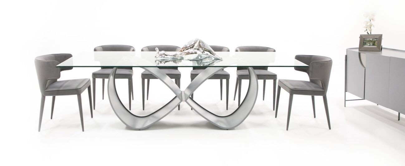 Modrest Hadley- Glass & Matte Grey Dining Table - Image 3