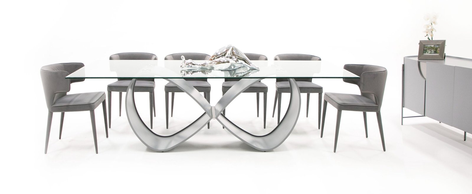 Modrest Hadley- Glass & Matte Grey Dining Table - Image 3