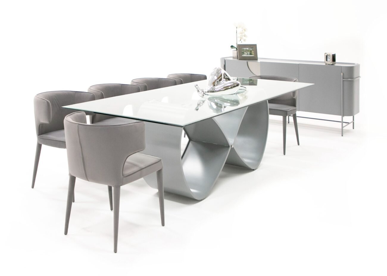 Modrest Hadley- Glass & Matte Grey Dining Table - Image 4