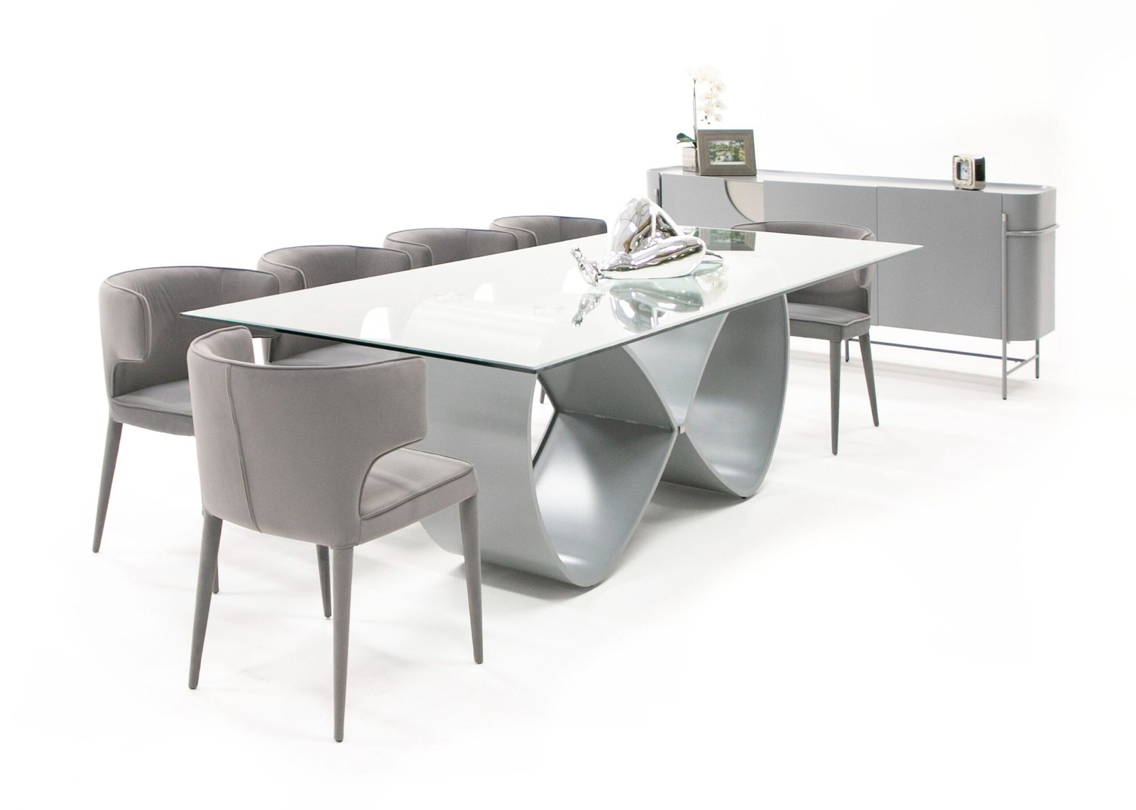 Modrest Hadley- Glass & Matte Grey Dining Table - Image 4