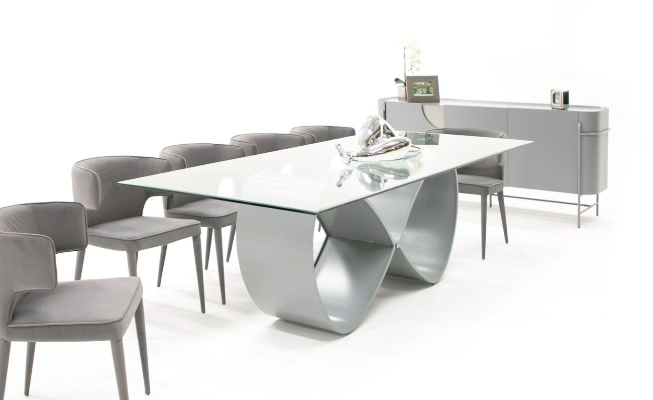 Modrest Hadley- Glass & Matte Grey Dining Table - Image 5