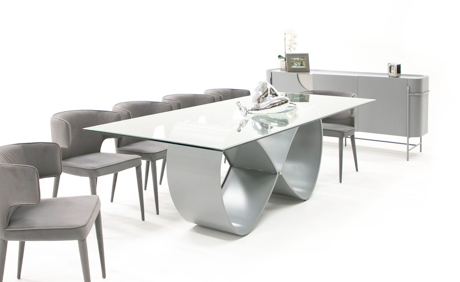 Modrest Hadley- Glass & Matte Grey Dining Table - Image 5