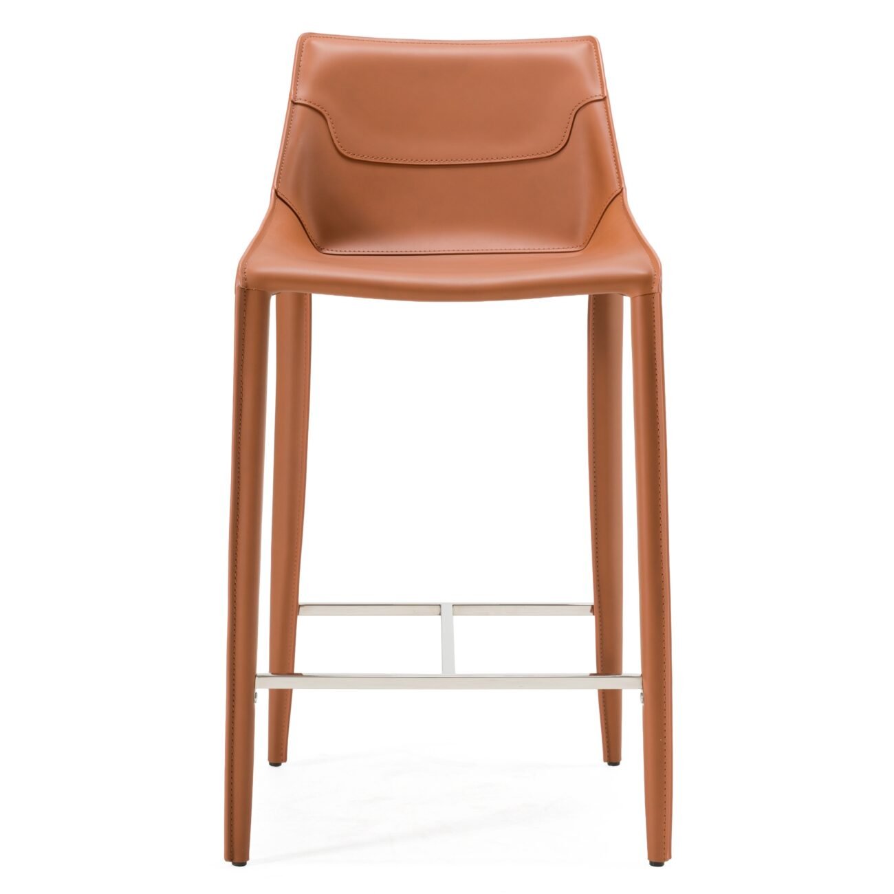 Modrest Halo - Modern Cognac Saddle Leather Counter Stool
