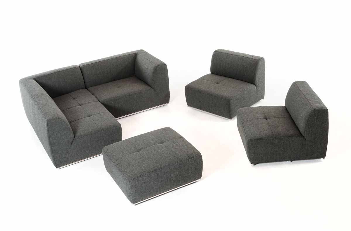 Divani Casa Hawthorn - Modern Grey Fabric Modular Left Facing Chaise Sectional Sofa + Ottoman - Image 2