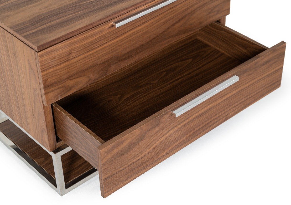 Modrest Heloise - Contemporary Walnut & Stainless Steel Nightstand - Image 2