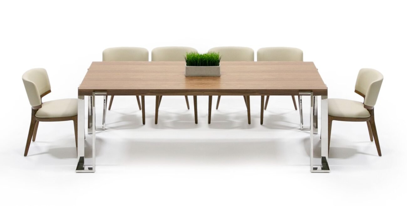 Modrest Heloise - Modern Walnut & Stainless Steel Dining Table - Image 4