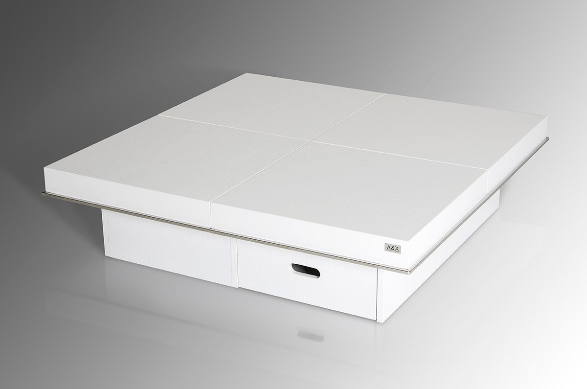 Horizon - Modern White Crocodile Coffee Table w/ Pull Out Squares - Image 3