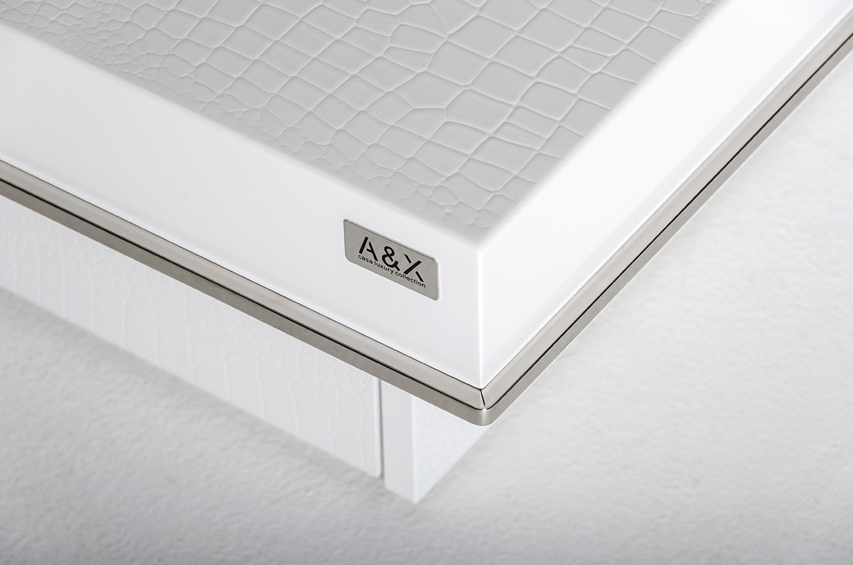 Horizon - Modern White Crocodile Coffee Table w/ Pull Out Squares - Image 2