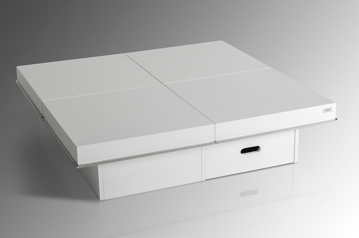 Horizon - Modern White Crocodile Coffee Table w/ Pull Out Squares