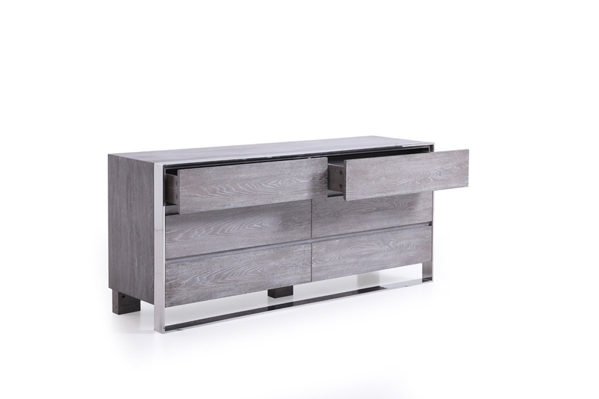 Modrest Arlene Modern Grey Elm & Stainless Steel Bedroom Set - Image 5
