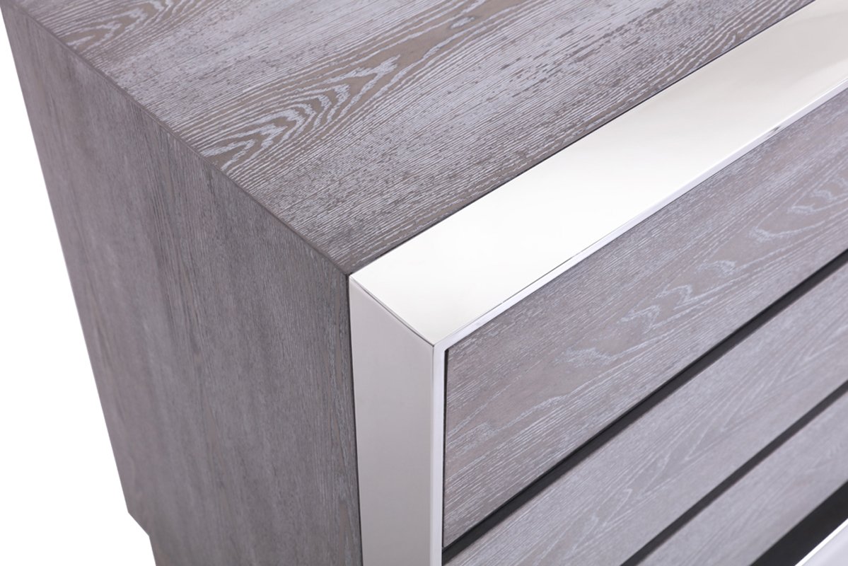 Modrest Arlene Modern Grey Elm & Stainless Steel Bedroom Set - Image 3
