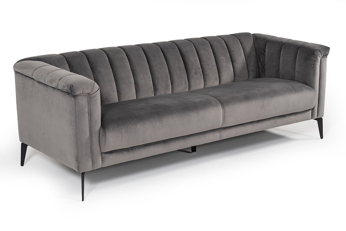 Divani Casa Jeremy Modern Grey Velvet Sofa - Image 3