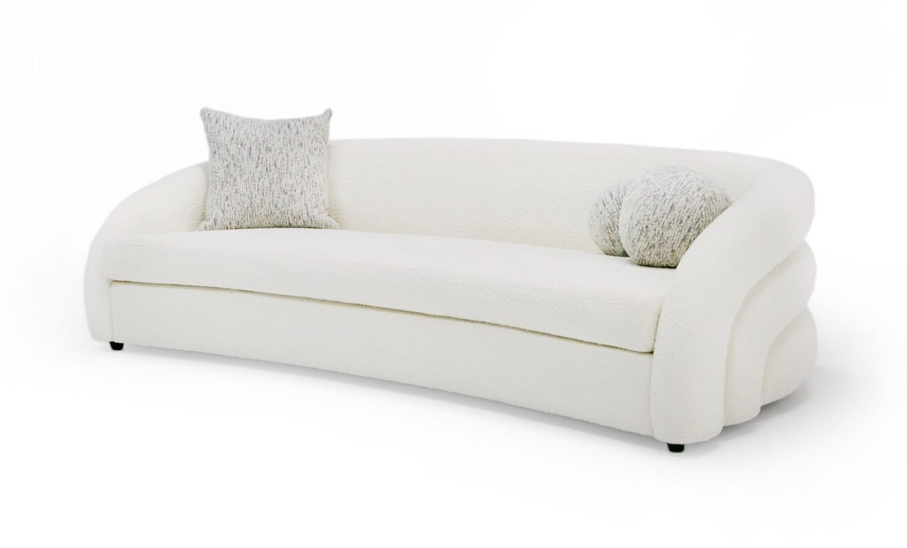 Modrest - Joshua Modern 4-Seater Curved White and Taupe Fabric Sofa - Image 2