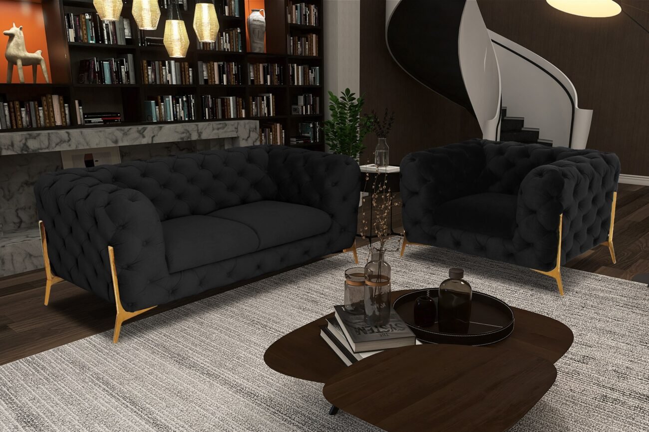 Divani Casa Quincey - Transitional Black Velvet Loveseat - Image 2