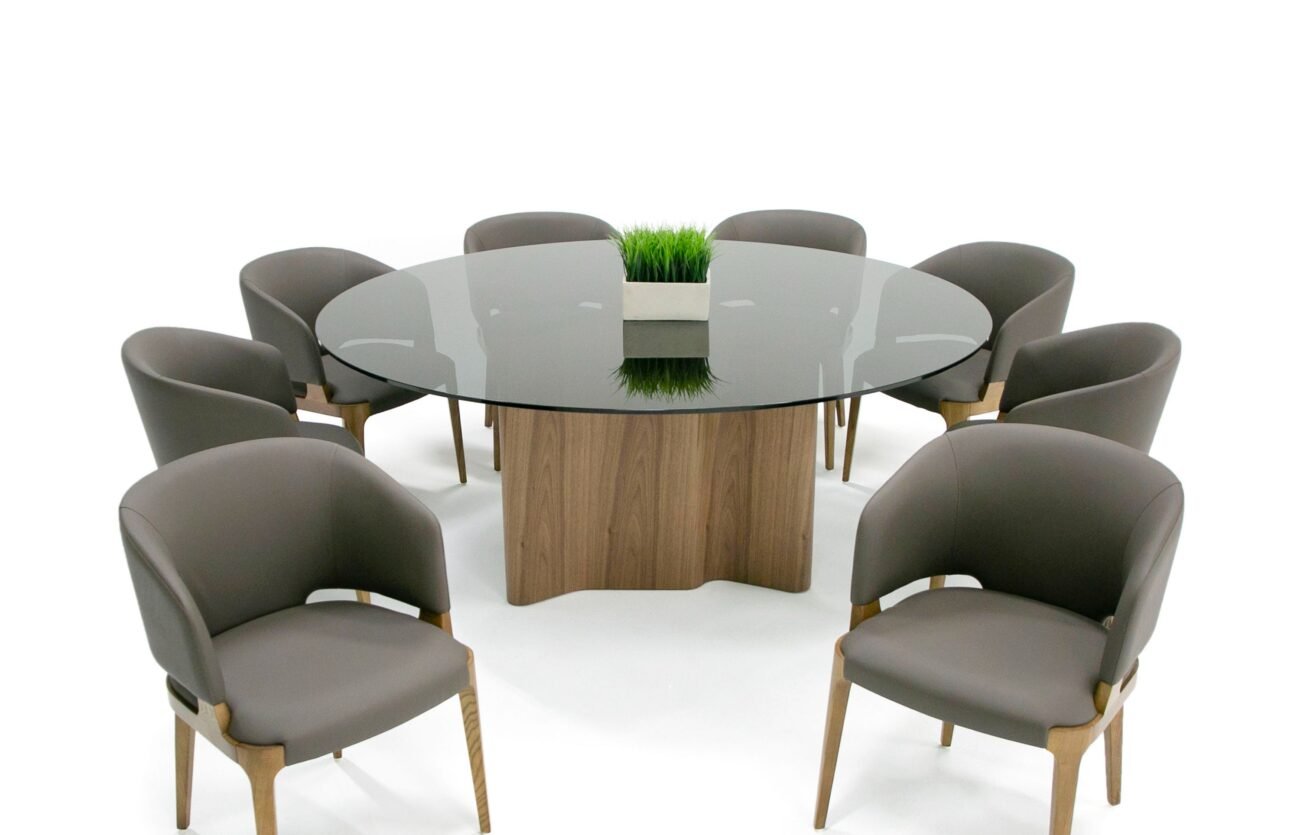 Modrest Kaye - Modern Walnut + Glass 71" Round Dining Table - Image 5