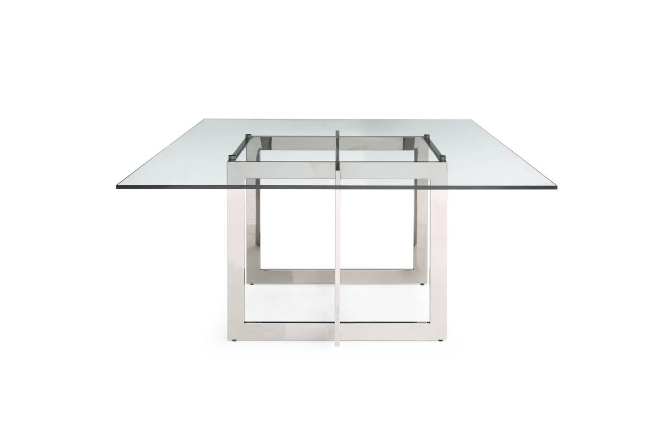 Modrest Keaton - Square Modern Glass + Stainless Steel Dining Table - Image 5