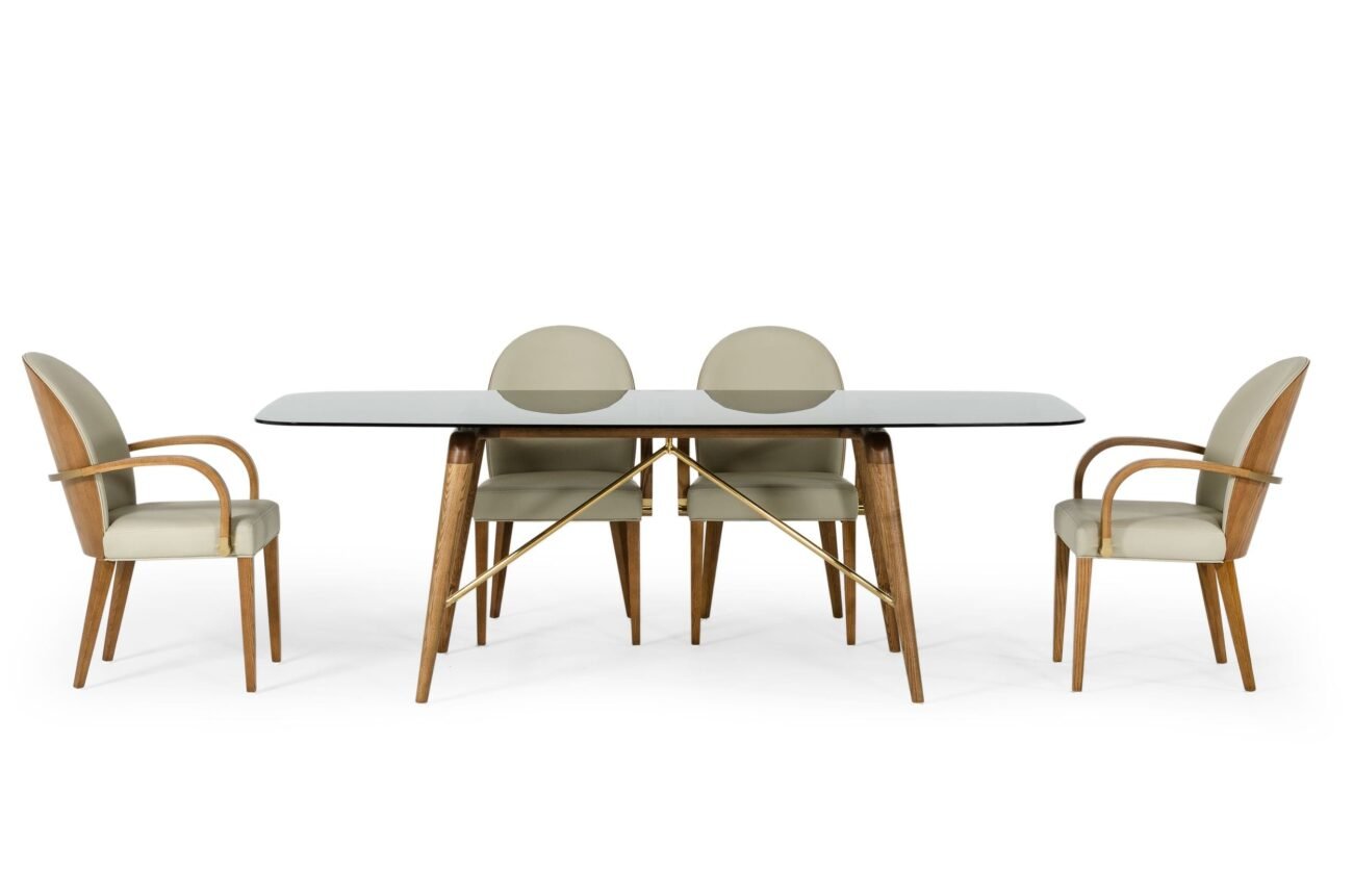Modrest Kipling - Modern Smoked Glass & Walnut Large Dining Table