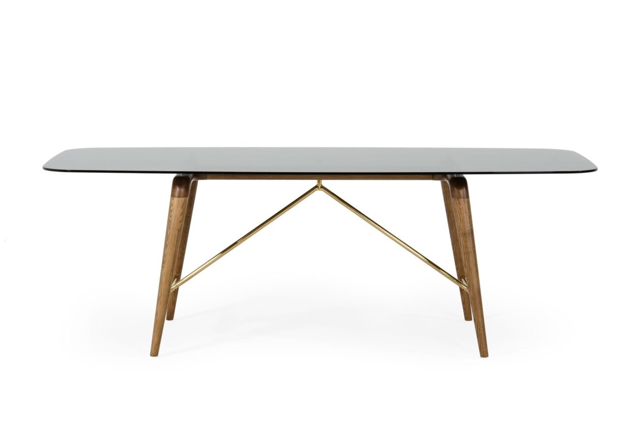 Modrest Kipling - Modern Smoked Glass & Walnut Large Dining Table - Image 3