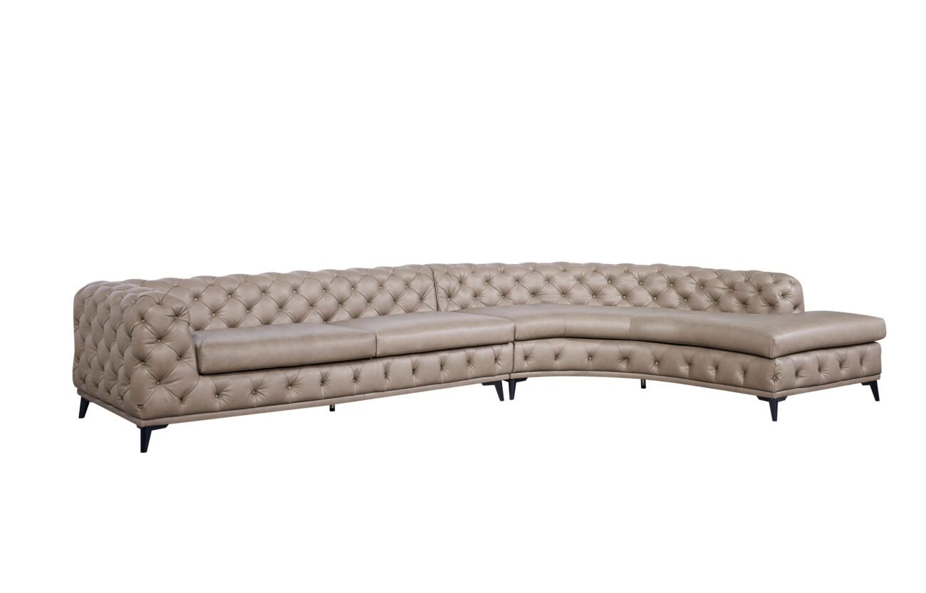DIvani Casa Kohl - Contemporary Tan RAF Curved Shape Sectional Sofa w/ Chaise - Image 2