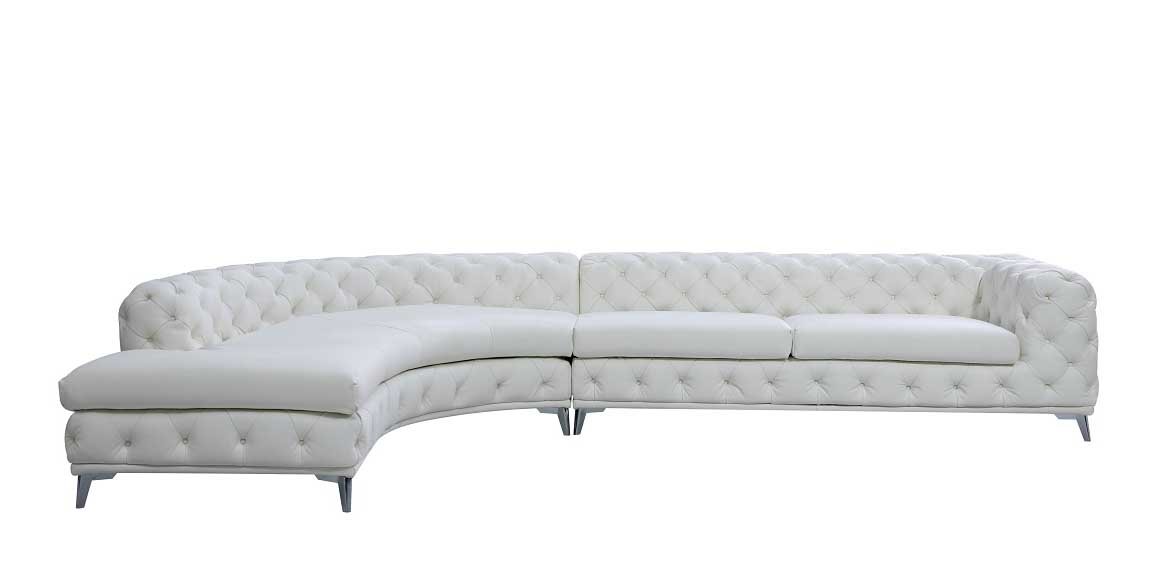 DIvani Casa Kohl - Contemporary White LAF Curved Shape Sectional Sofa w/ Chaise - Image 2