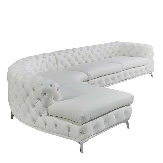 DIvani Casa Kohl - Contemporary White LAF Curved Shape Sectional Sofa w/ Chaise - Image 3