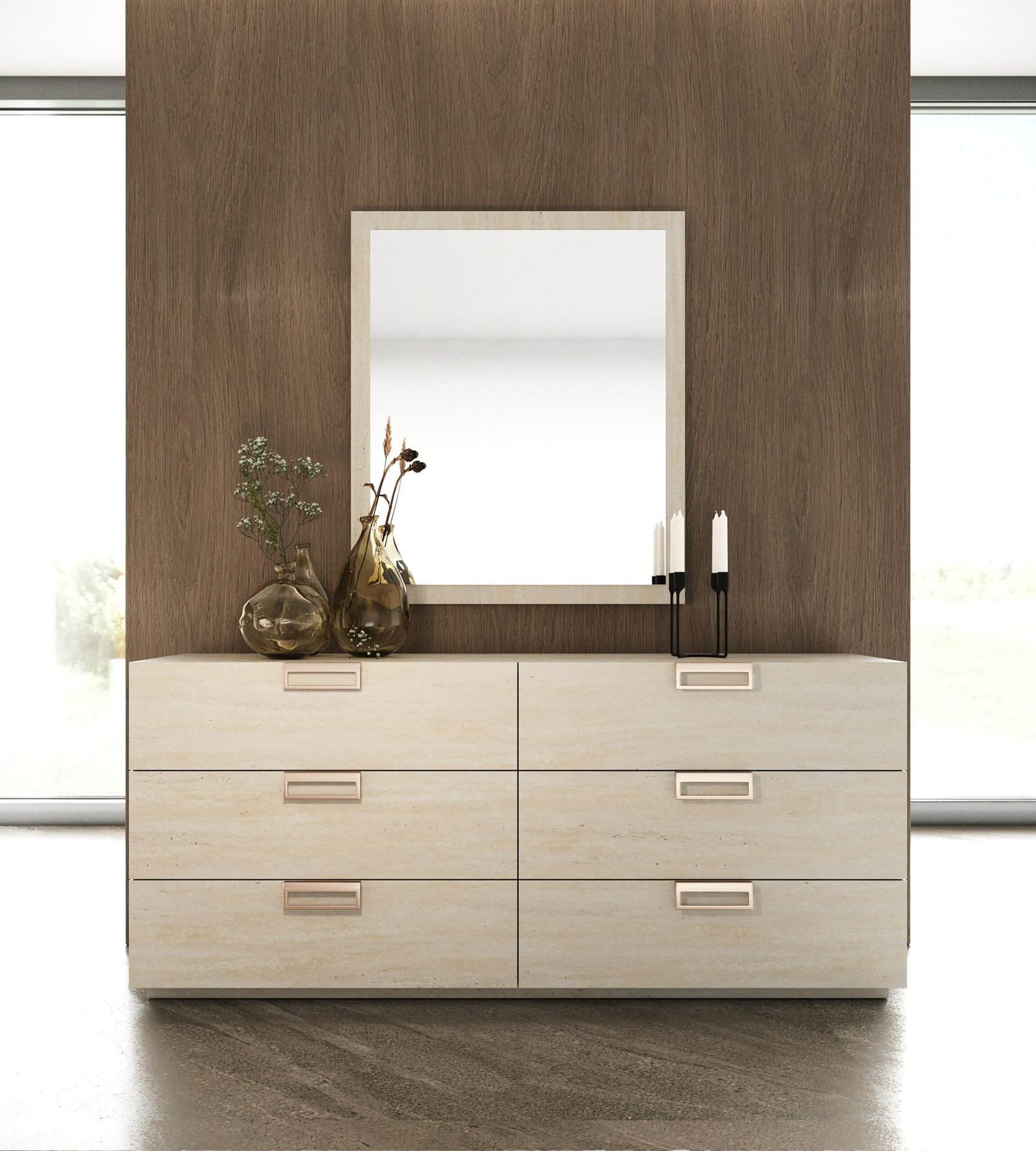 Lamod Italia Lago - Modern Faux Travertine Mirror - Image 4
