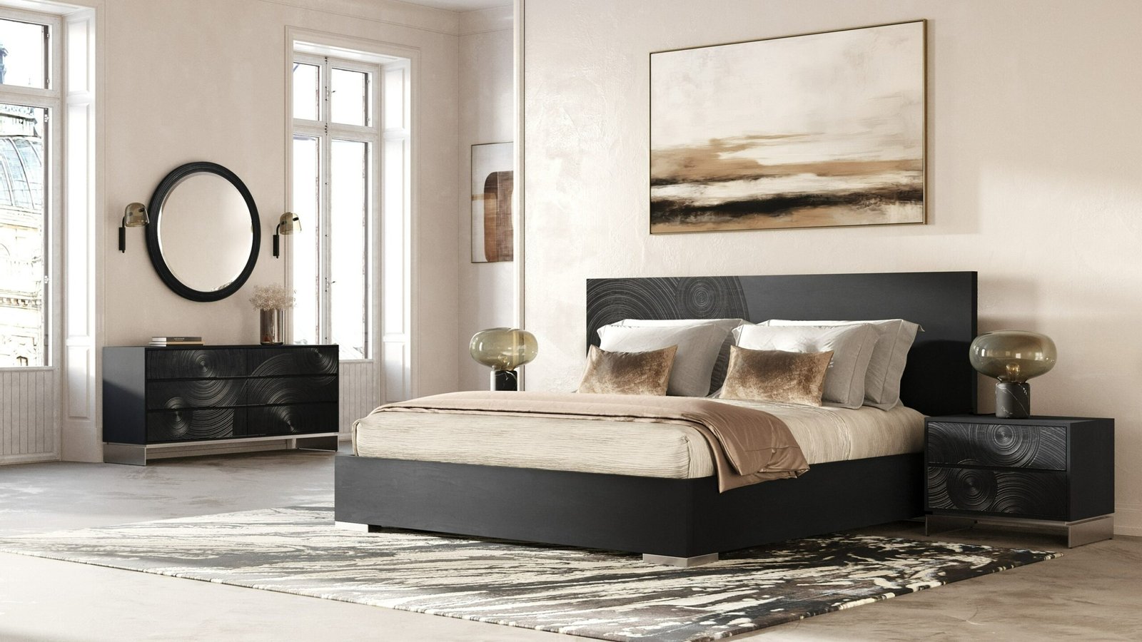 Lamod Cirque - Modern Black Ash Round Mirror