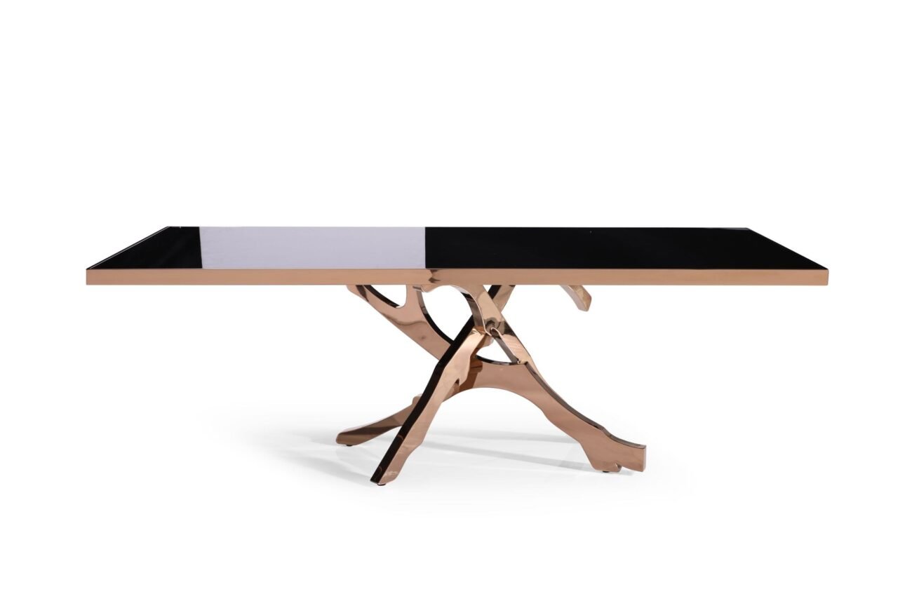 Modrest Legend - Modern Black Glass & Rosegold Dining Table - Image 2