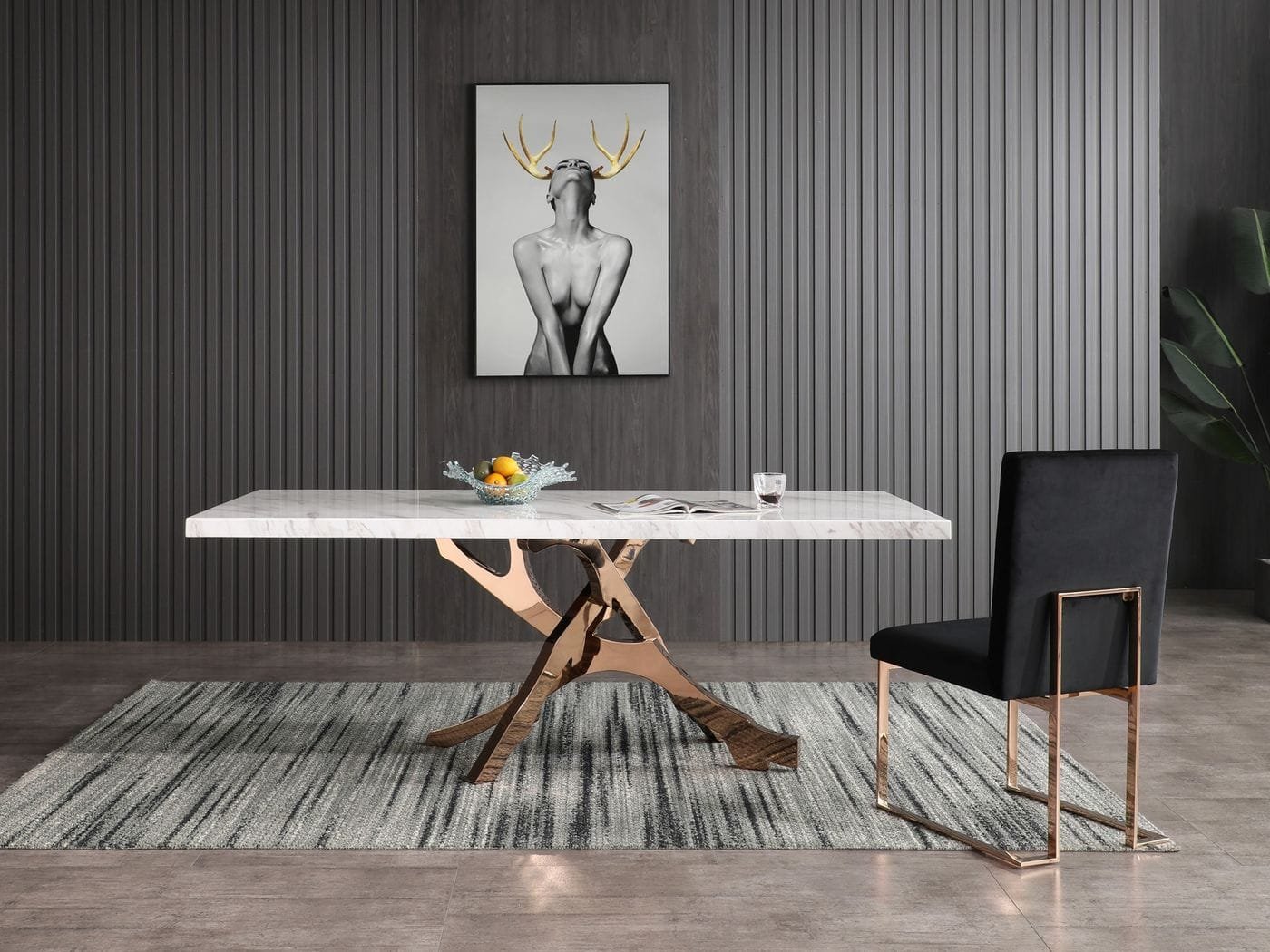 Modrest Legend - Modern White Marble & Rosegold Dining Table - Image 2