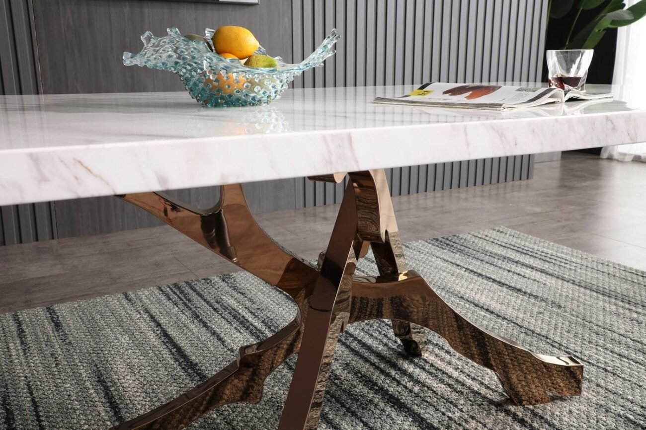Modrest Legend - Modern White Marble & Rosegold Dining Table - Image 5