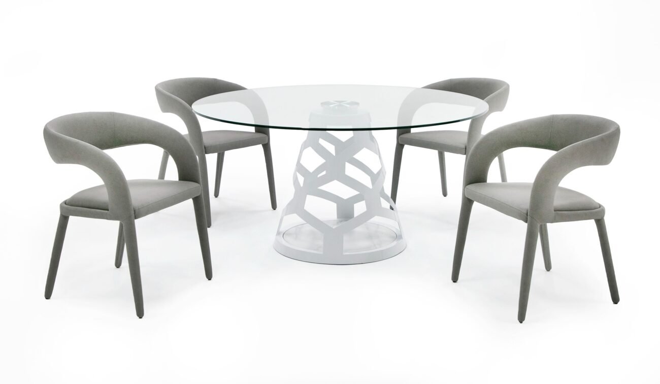Modrest Lilly - Modern 12mm Round Glass + White Dining Table - Image 2