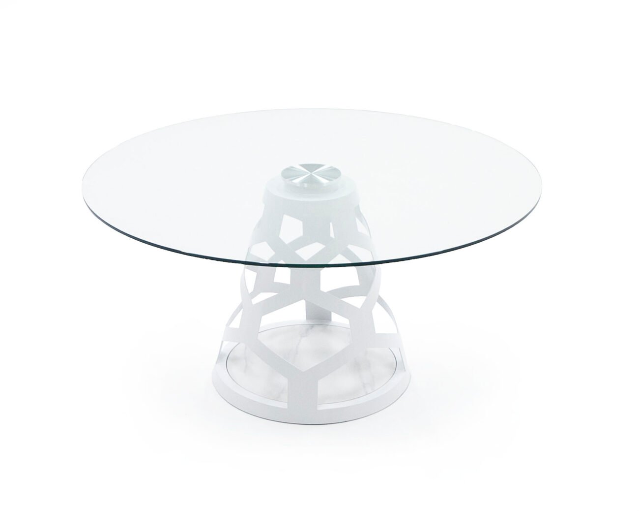 Modrest Lilly - Modern 12mm Round Glass + White Dining Table - Image 3