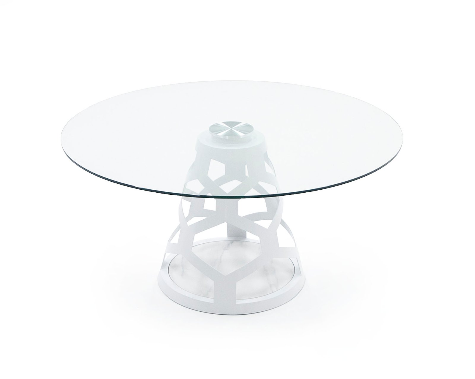 Modrest Lilly - Modern 12mm Round Glass + White Dining Table - Image 3
