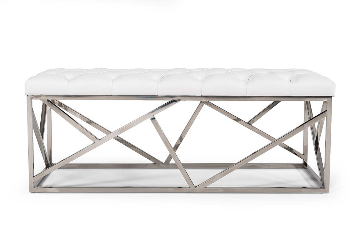 Modrest Lindsey Modern White Leatherette & Stainless Steel Bench - Image 2