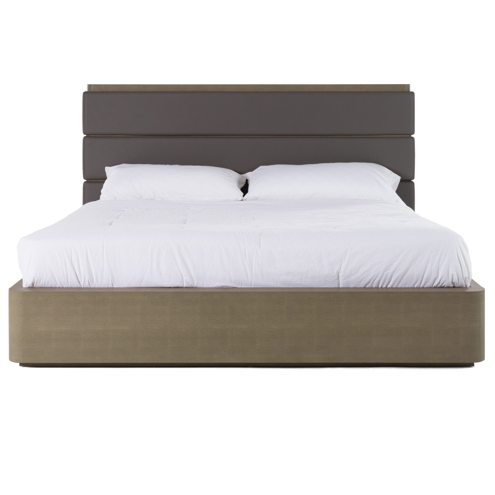 Modrest Lois - Modern Grey Leather & Beige Shagreen Bed - Image 3