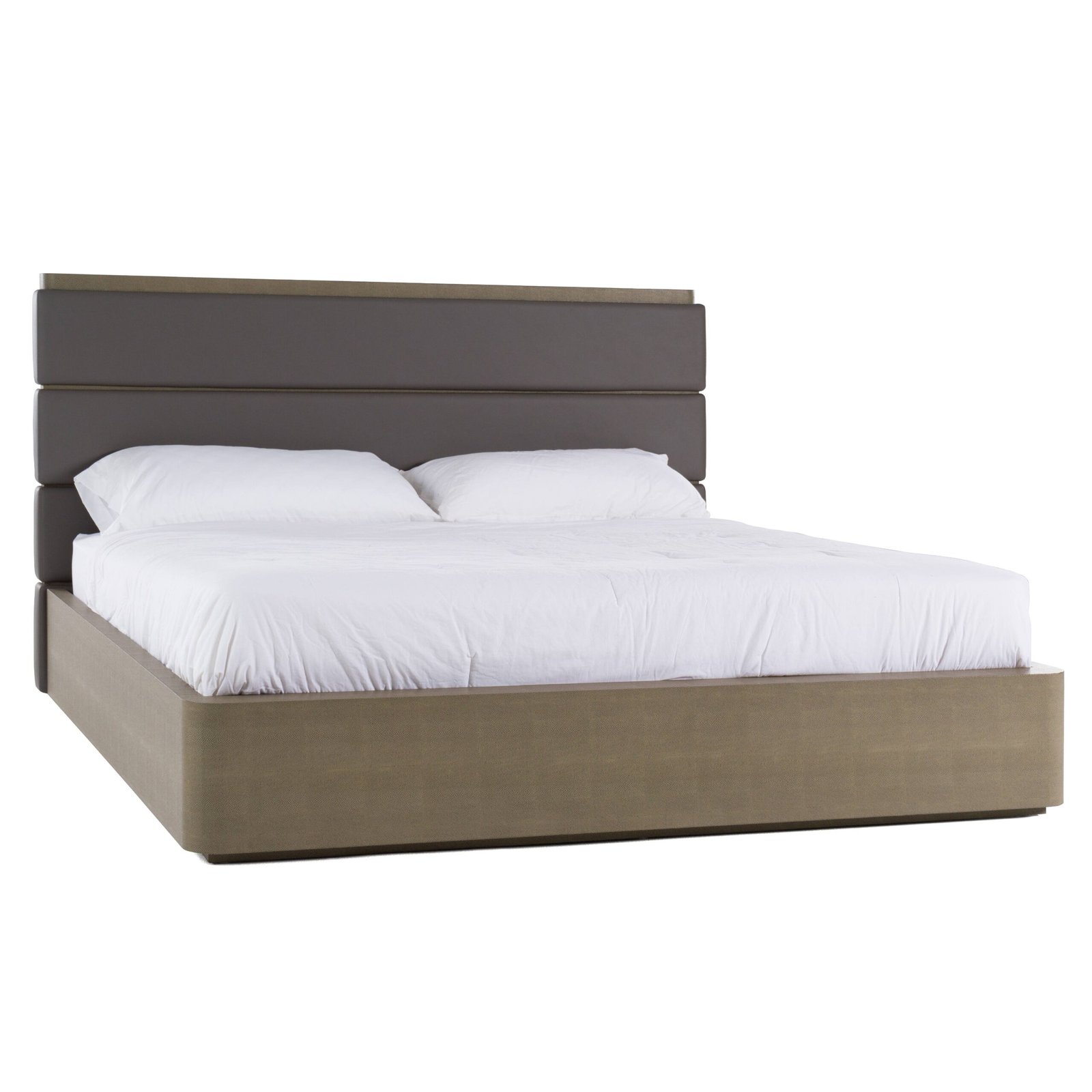 Modrest Lois - Modern Grey Leather & Beige Shagreen Bed - Image 4