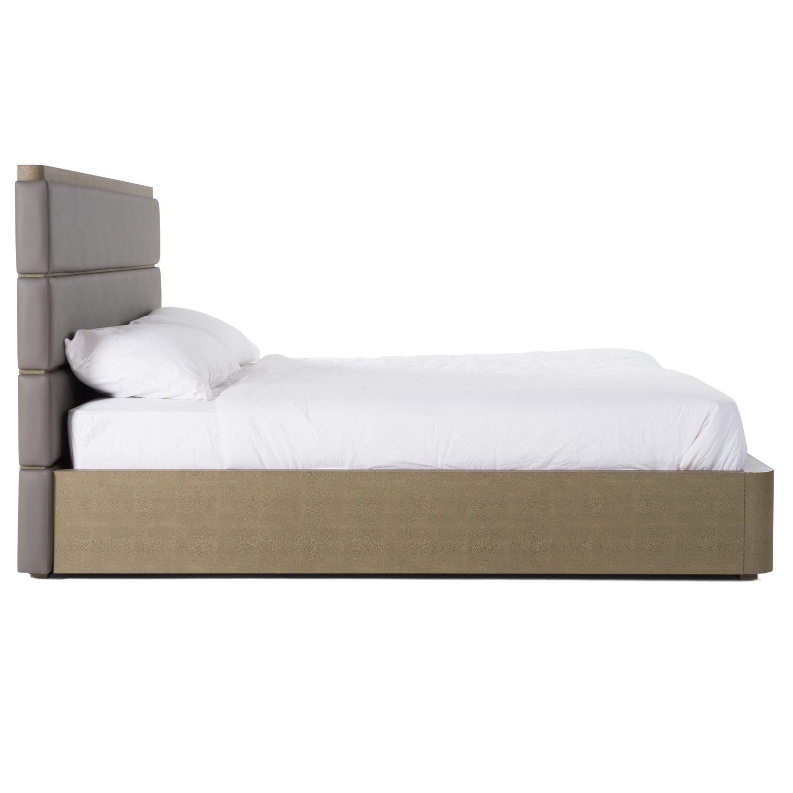 Modrest Lois - Modern Grey Leather & Beige Shagreen Bed - Image 5