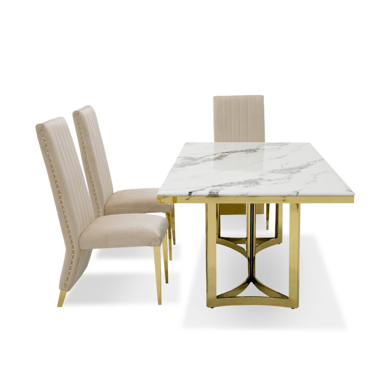 Modrest Loomis - White Marble & Gold Dining Table - Image 3