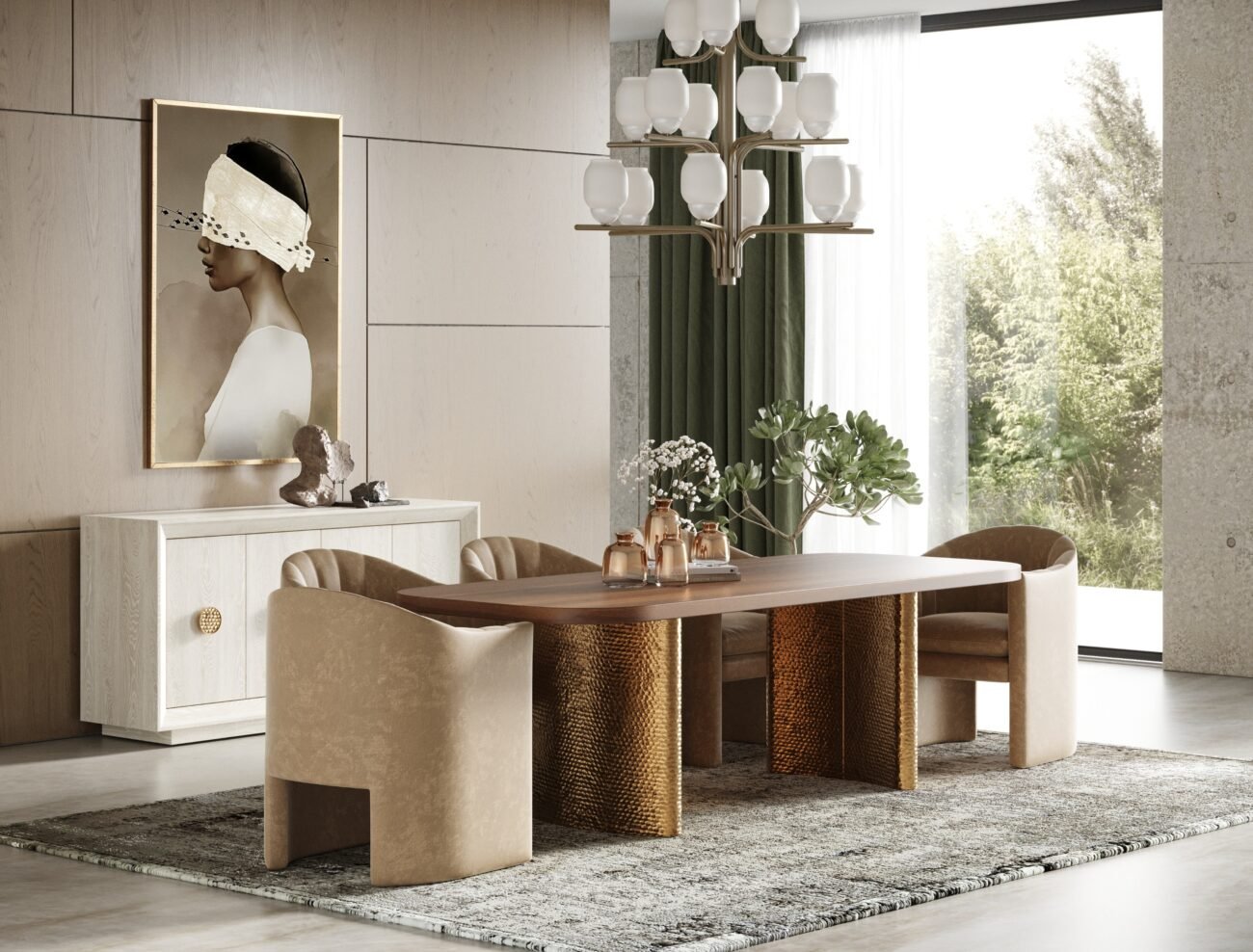 Modrest Marjorie - Modern Walnut + Brushed Gold Rectangular Dining Table - Image 4