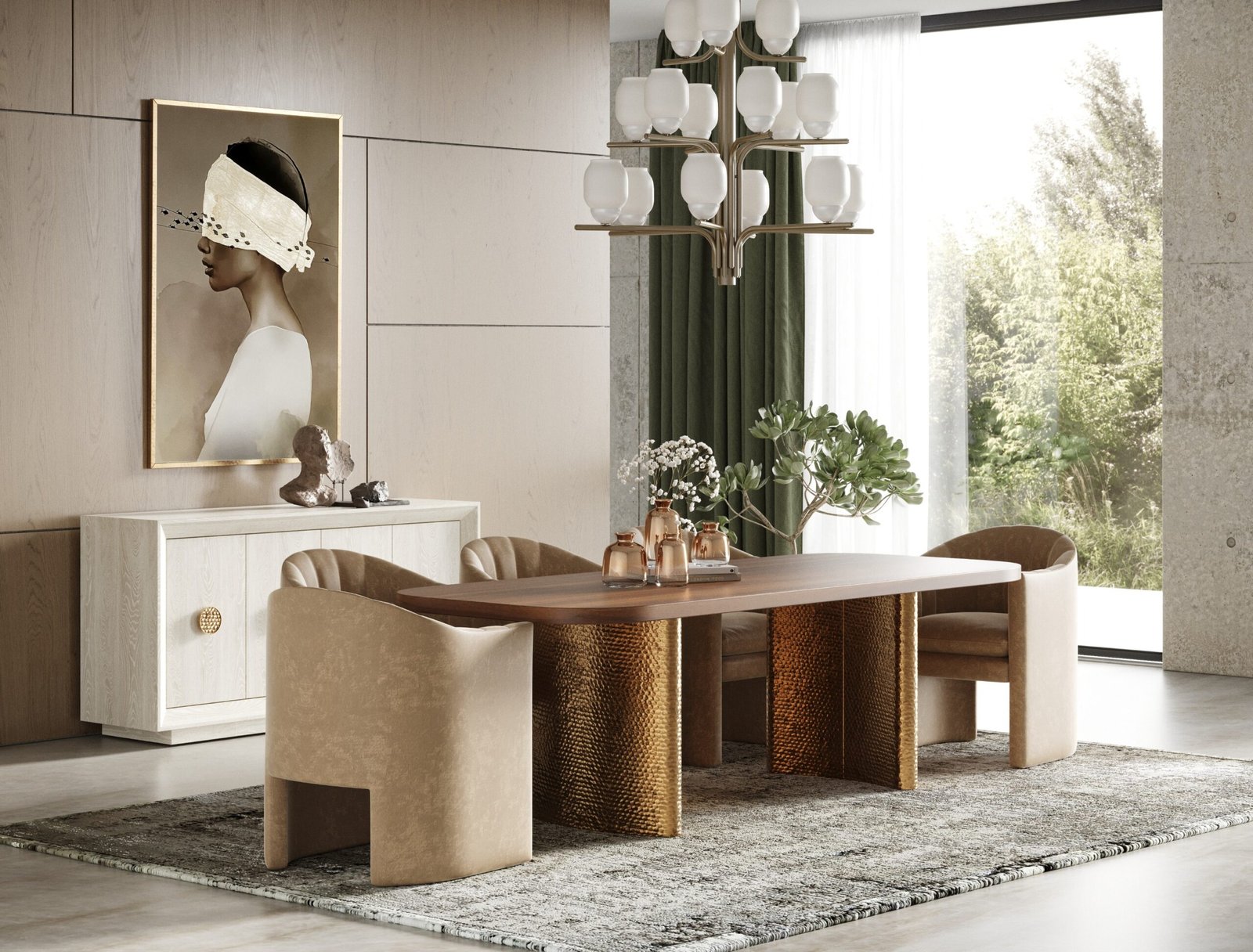 Modrest Marjorie - Modern Walnut + Brushed Gold Rectangular Dining Table - Image 4