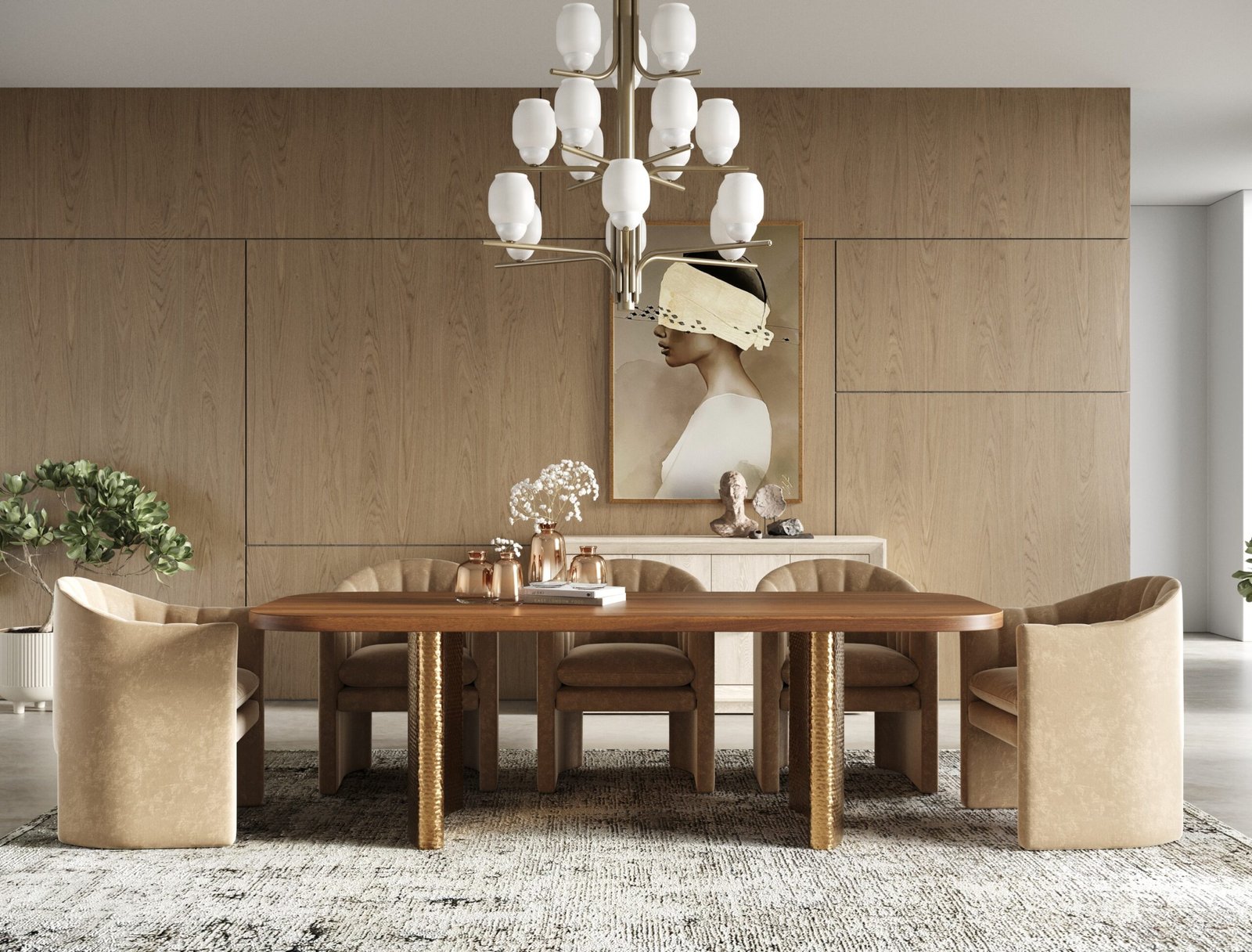 Modrest Marjorie - Modern Walnut + Brushed Gold Rectangular Dining Table - Image 5