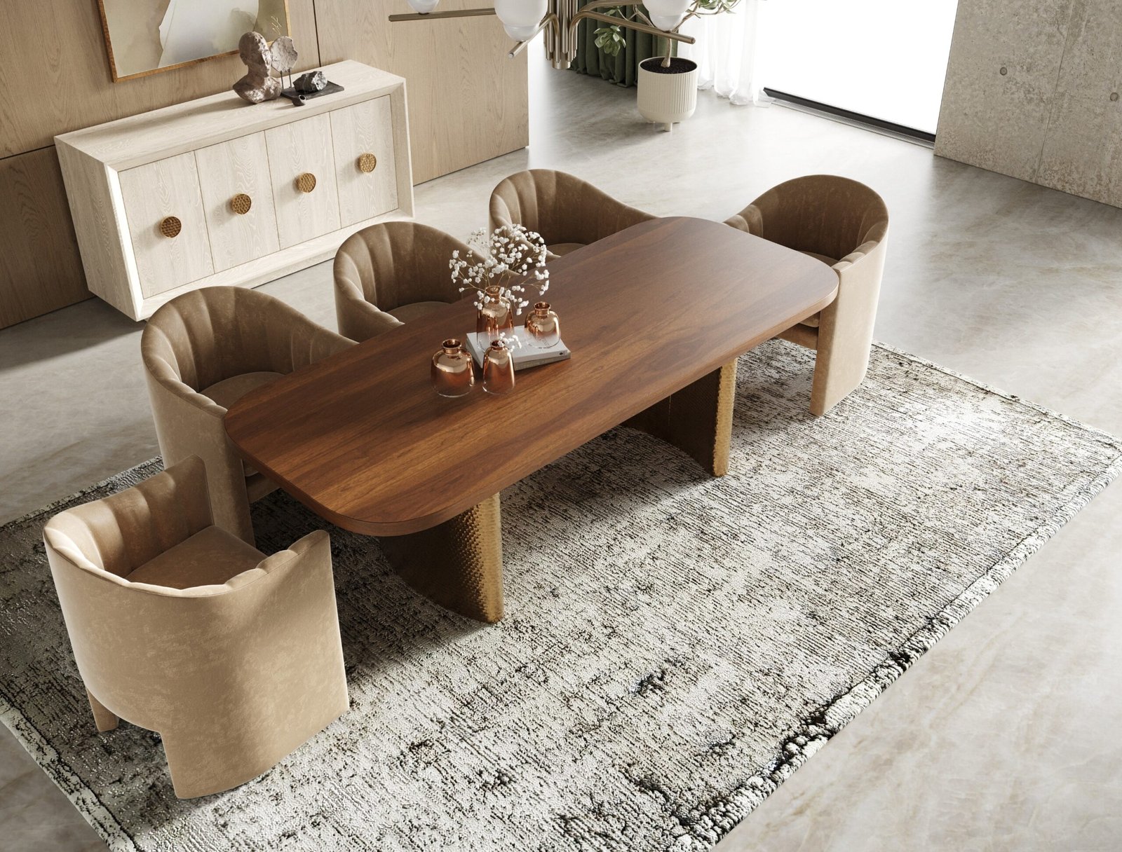 Modrest Marjorie - Modern Walnut + Brushed Gold Rectangular Dining Table - Image 3