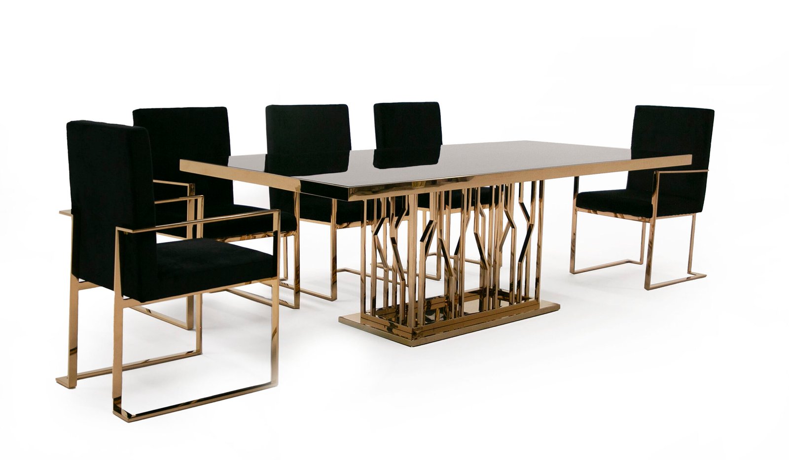 Modrest Marston Modern Black Glass & Rosegold Dining Table - Image 2
