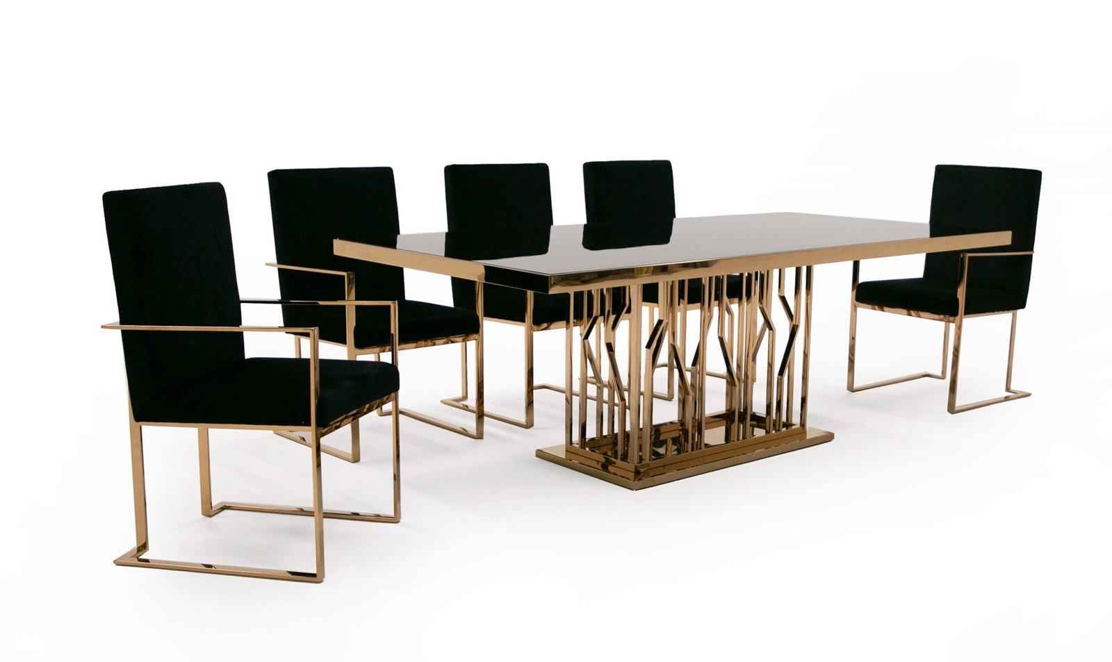 Modrest Marston Modern Black Glass & Rosegold Dining Table - Image 3