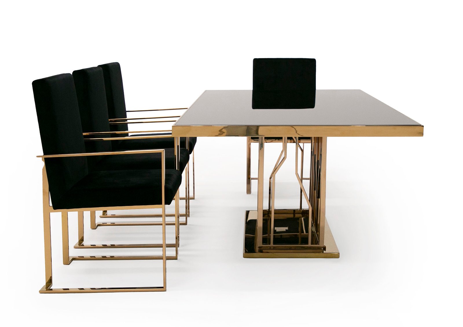 Modrest Marston Modern Black Glass & Rosegold Dining Table - Image 4