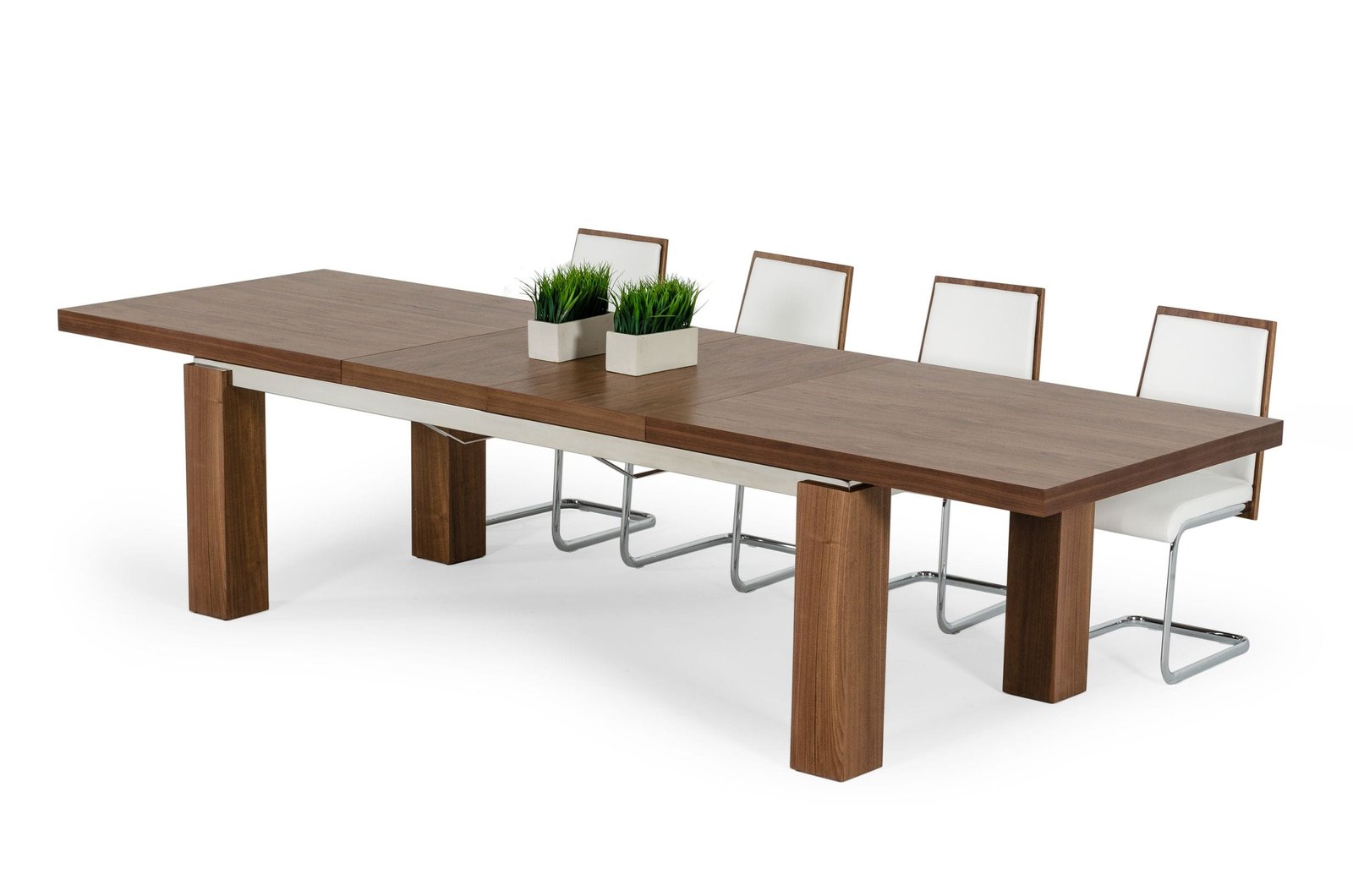 Modrest Maxi - Modern Walnut & Stainless Steel Dining Table - Image 2