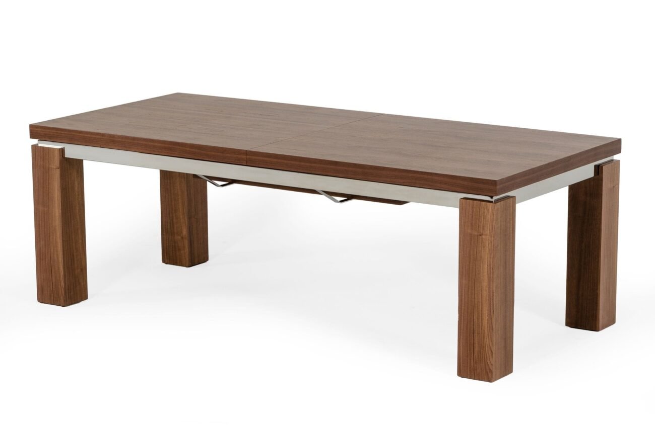 Modrest Maxi - Modern Walnut & Stainless Steel Dining Table - Image 3